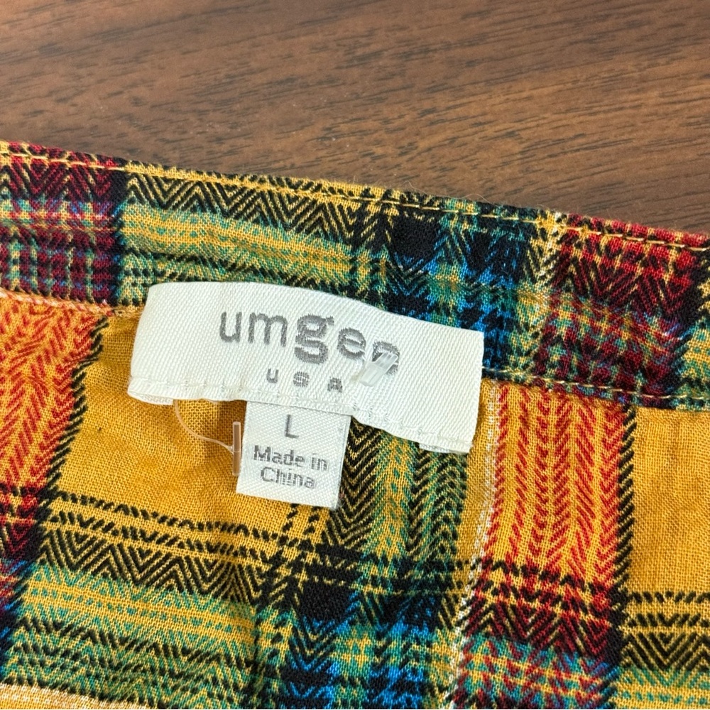 Umgee USA Mustard Boho Blouse - Plaid Trim & Paisley Sleeves | Size Large - Picture 5 of 7